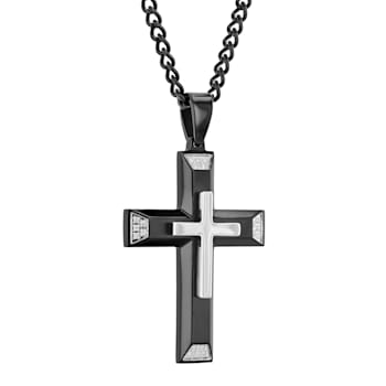 1/10CTW Diamond Two-Tone Stainless Steel Cross Pendant