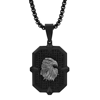 3/4CTW Black Diamond Stainless Steel Black Ion Plated Gunmetal Eagle Dog
Tag Pendant