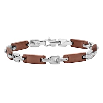 Stainless Steel Brown Ion Plated Tag Link Bracelet