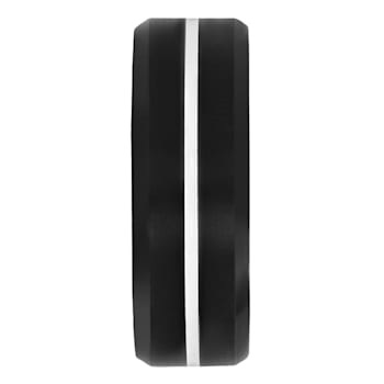 Tungsten Comfort™ 8MM Tungsten White Center Stripe & White Silicone Band