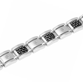 1/10CTW Diamond Stainless Steel Carbon Fiber Link Bracelet