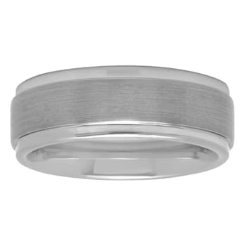 Tungsten 8MM Satin Center Step Edge Band in Gray