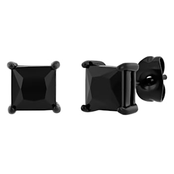 BLACK SQUARE SPINEL & BLACK IP STAINLESS STEEL EARRINGS