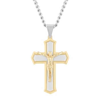 Two-tone Stainless Steel Crucifix Pendant