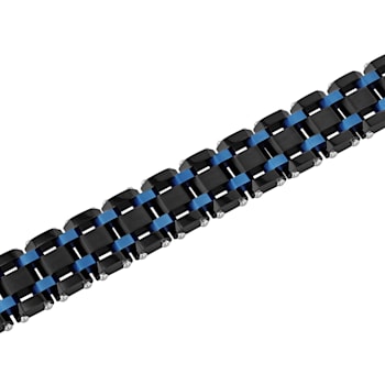 Stainless Steel with Black and Blue Finish Link Bracelet