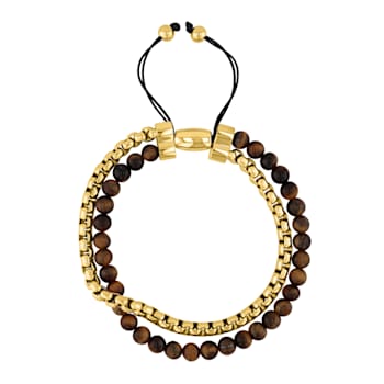 Tiger Eye Bead & Stainless Steel Bolo Bracelet
