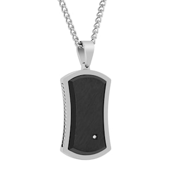 Diamond Accent Stainless Steel Frozen Satin Black Ion Plated Dog Tag Pendant