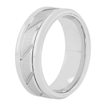 Tungsten 8MM Grooved Comfort-Fit Band in Lustrous White