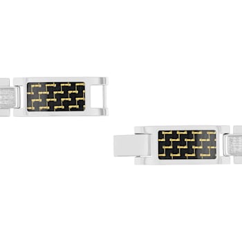 3/8CTW Diamond Stainless Steel Carbon Fiber Link Bracelet
