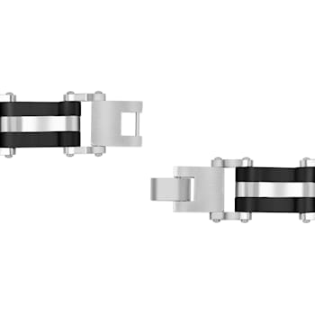 Stainless Steel Black & White Ion Plated Bar Link Bracelet