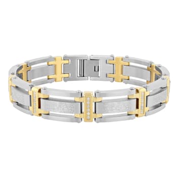 1/2CTW Diamond Two-Tone Stainless Steel Link Bracelet