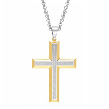 1/4CTW Diamond Stainless Steel Yellow Ion Plated Cross Pendant