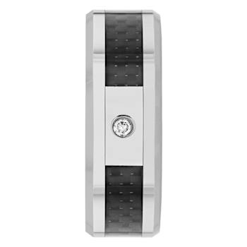 .03CTW Diamond Tungsten 8MM Carbon Fiber Band