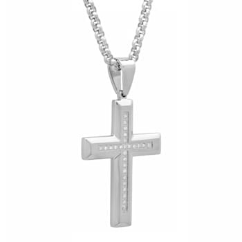 0.12CTW Diamond Stainless Steel Beveled Cross Pendant