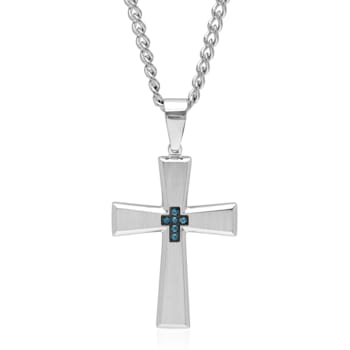 0.05CTW Blue Diamond Stainless Steel Cross