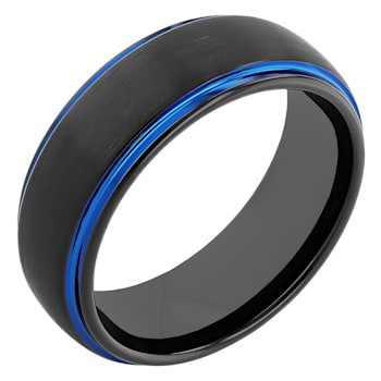 Black and Blue Tungsten 8MM Step Edge Band
