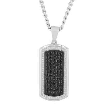 1/4CTW Diamond & 1.22CT Black Sapphire Stainless Steel Black Ion
Plated Dog Tag Pendant