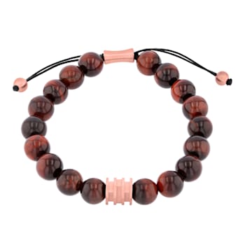 Red Tiger Eye Bead & Stainless Steel Bolo Bracelet