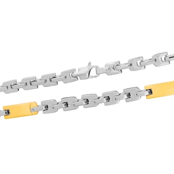 Two-Tone Stainless Steel Link Chain Necklace & Bracelet Set