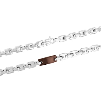 Stainless Steel Brown Ion Plated Tag Necklace and Bracelet Set
