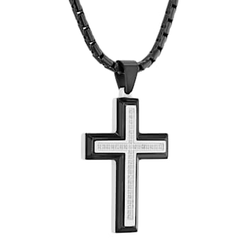 1/5CTW Diamond Stainless Steel Black Ion Plated Cross Pendant