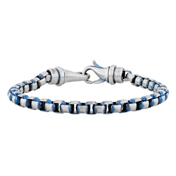Stainless Steel White & Blue Ion Plated Box Bracelet