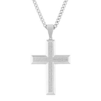 1/2CTW Diamond Stainless Steel Cross Pendant