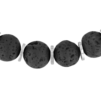 Black Lava Bead and Stainless Steel Bolo Bracelet