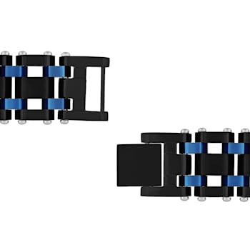 Stainless Steel with Black and Blue Finish Link Bracelet