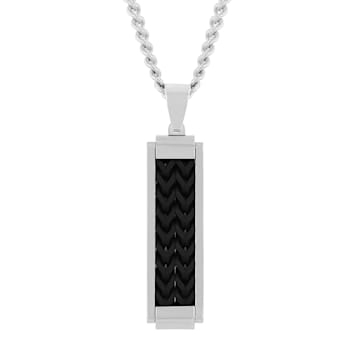 Stainless Steel Black Ion Plated Franco Link Inlay Drop Bar Pendant