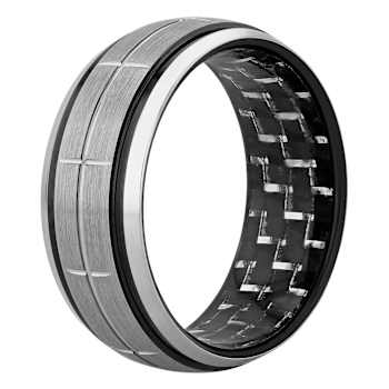 Tungsten Comfort™ Tungsten Black Ion Plated Carbon Fiber Brushed Groove Band