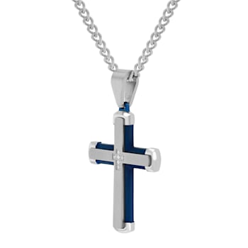 0.05CTW Stainless Steel with Blue IP Cross