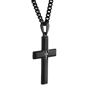 Diamond Accent Black Stainless Steel Cross Pendant