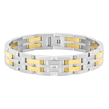 3/8CTW Diamond Stainless Steel Two Row Link Bracelet