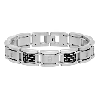 1/10CTW Diamond Stainless Steel Carbon Fiber Link Bracelet