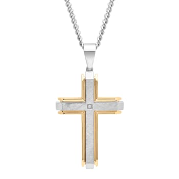 Diamond Accent Stainless Steel Yellow Ion Plated Cross Pendant