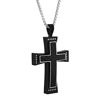 1/4CTW Diamond Stainless Steel Black Ion Plated Cross Pendant