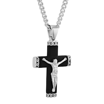 Stainless Steel Black Ion Plated Crucifix Cross Pendant