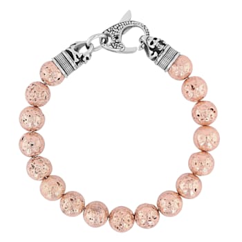 Rose Lava Bead and Stainless Steel Bolo Bracelet