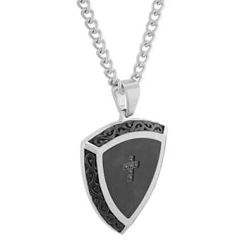 Black Diamond Accent Stainless Steel Black Ion Plated Shield Pendant