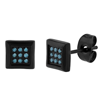 1/10CTW BLUE DIAMOND & BLACK IP STAINLESS STEEL EARRINGS