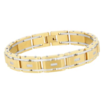 1/10CTW Diamond & Yellow IP Stainless Steel Bracelet