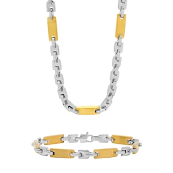 Two-Tone Stainless Steel Link Chain Necklace & Bracelet Set