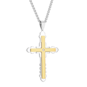 Diamond Accent Two-Tone Stainless Steel Cross Pendant