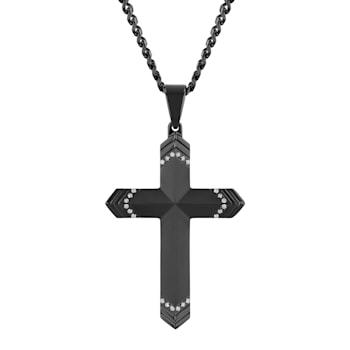 1/8CTW Diamond Stainless Steel Black Ion Plated Cross Pendant