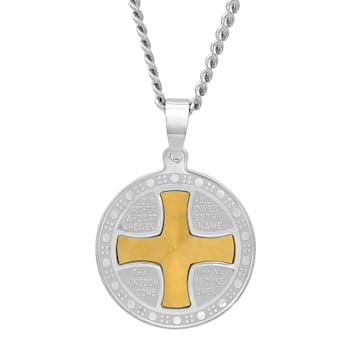 Stainless Steel with Yellow IP Lord's Prayer Holy Metal