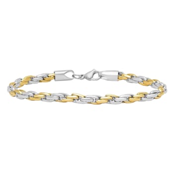 Stainless Steel Yellow Ion Plated Singapore Necklace and Bracelet Set