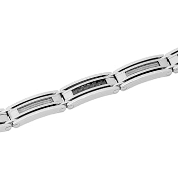 Stainless Steel Satin Carbon Fiber & Cable Bracelet