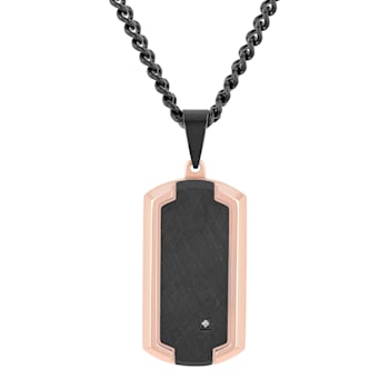 Diamond Accent Stainless Steel Two-Tone Dog Tag Pendant