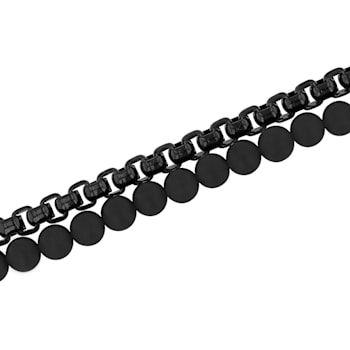 Stainless Steel Black Ion Plated and Matte Black Onyx Bead Bolo Bracelet